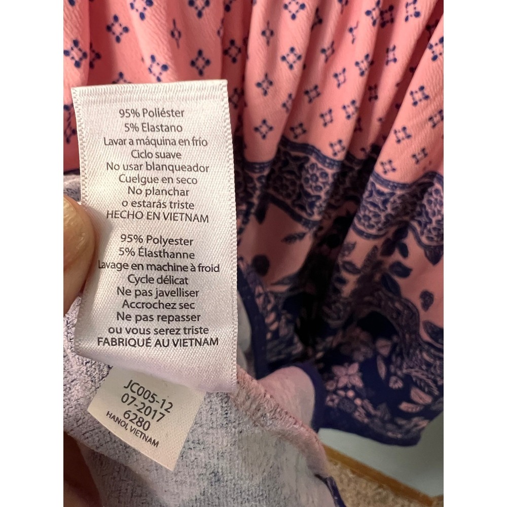 LuLaRoe Amelia Dress 2XL Pink Navy Blue Floral Border Print Short Sleeve Pleated - Picture 11 of 11